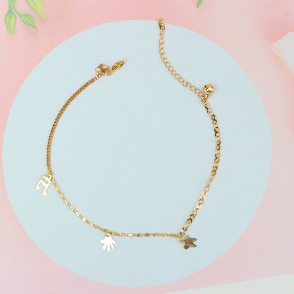 "Rose Gold Plated Anklet with Charms and Dual Textured Chain Design, XPAL1183 - Picture 1 of 11